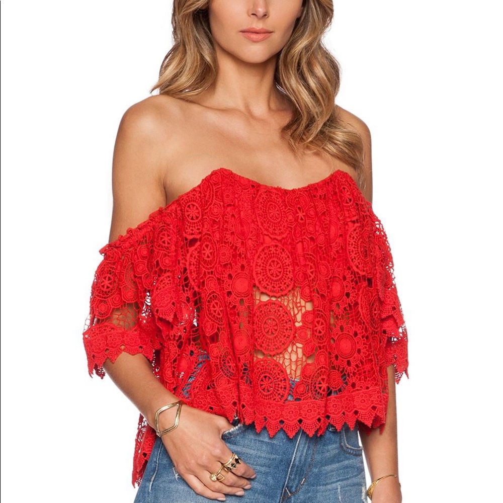NWT Tularosa (Revolve) Red Crochet/Lace Top